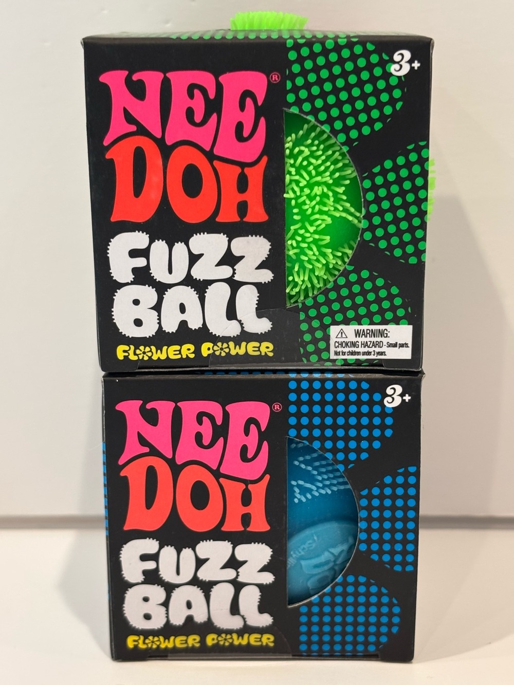 Needoh Fuzz Ball Flower Power Bundle Blue Green Schylling Fidget Squishy Toys